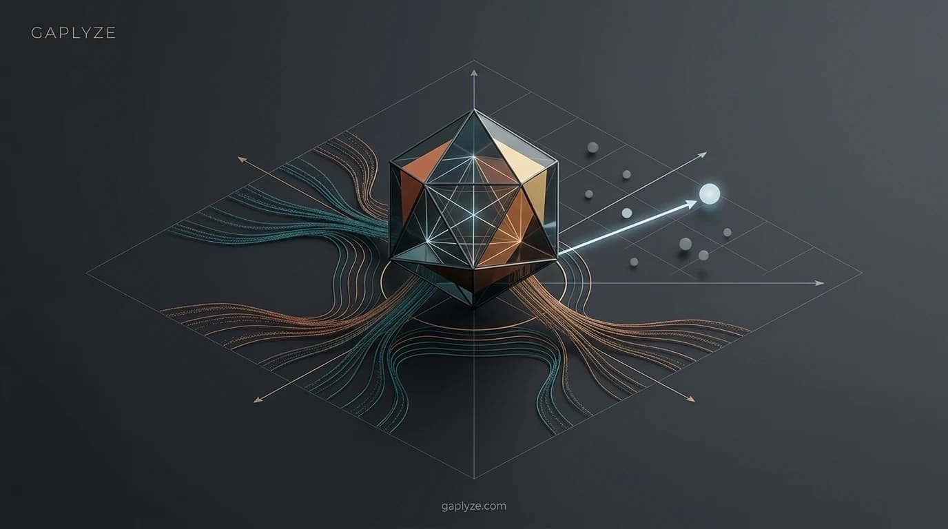 Gaplyze workflow visualization from idea input through analysis stages to execution roadmap output